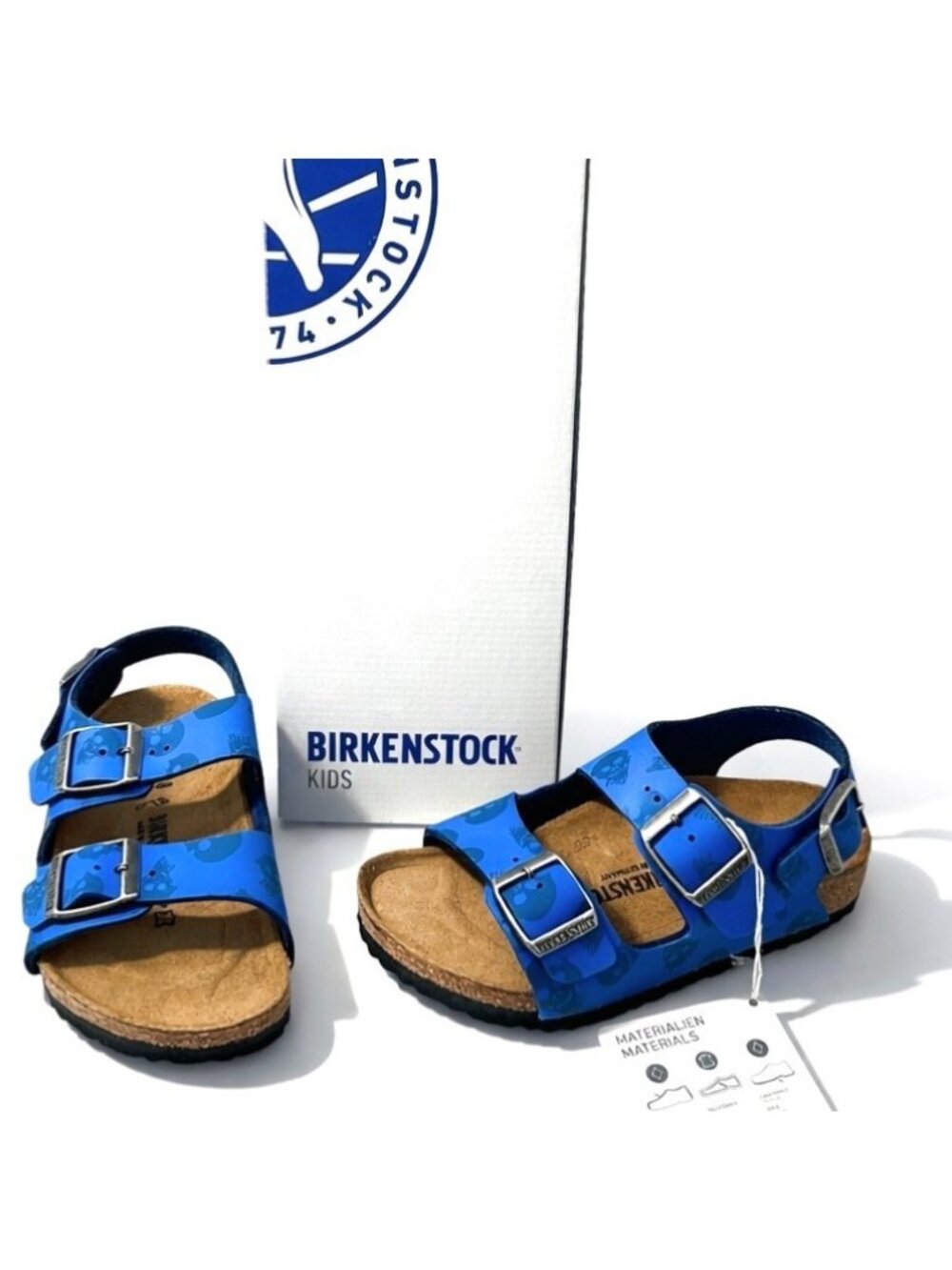 Birkenstock Milano Kids Sandals Size 28 EU 10-10.5 Royal Blue Skull Buckle